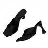 Fashion Womens Shoes High Quality Cozy Silk Wide Square Toe Slippers Sandals for Women Trend Heels Mules Slides Summer Party Dress Shoes