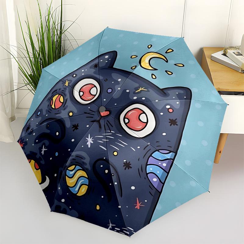 1pc Cosmic Cat Automatic Open/close Umbrella, 8-Rib sturdy structure, Portable Travel Umbrella, Parties, Everyday Use, 19