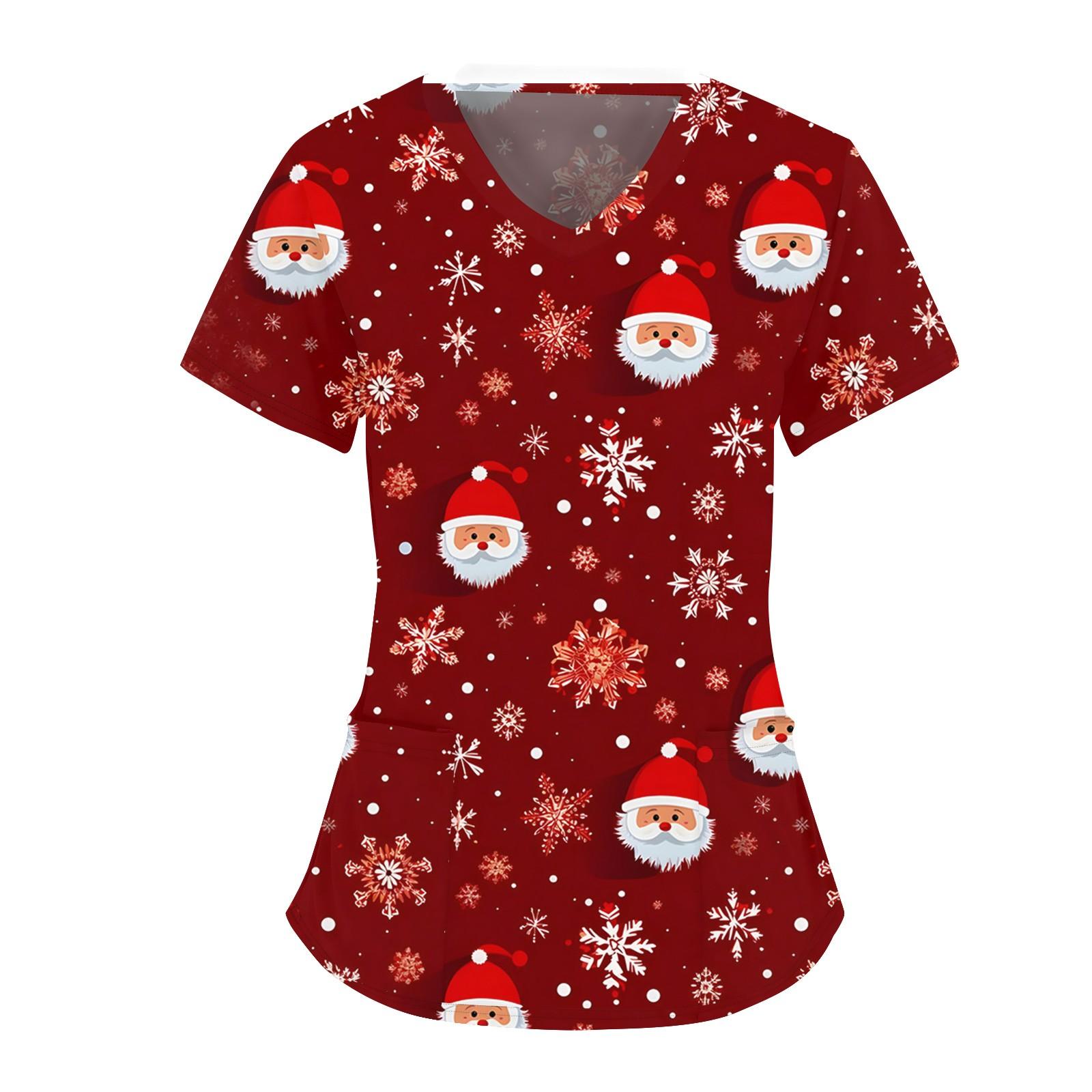 

Женский модный комбинезон с V-образным вырезом, короткими рукавами и карманами 2025 года с рождественским принтом M красный