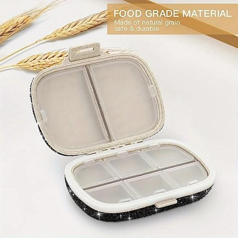 Bling Pill Organizer with 8 Compartments Portable Pill Case Crystal Diamond Small Pill Container Daily Pill Organizer Container