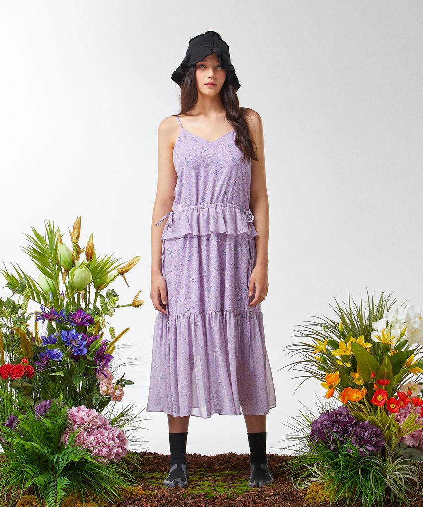 Weibeugeon Jacquard Chiffon Flower Long Dress Purple