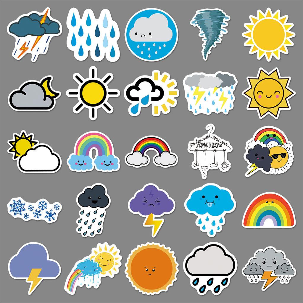 50 Hand Note Weather Doodle Personality Cartoon Cute Children's DIY Skateboard Suitcase Stickers Waterproof