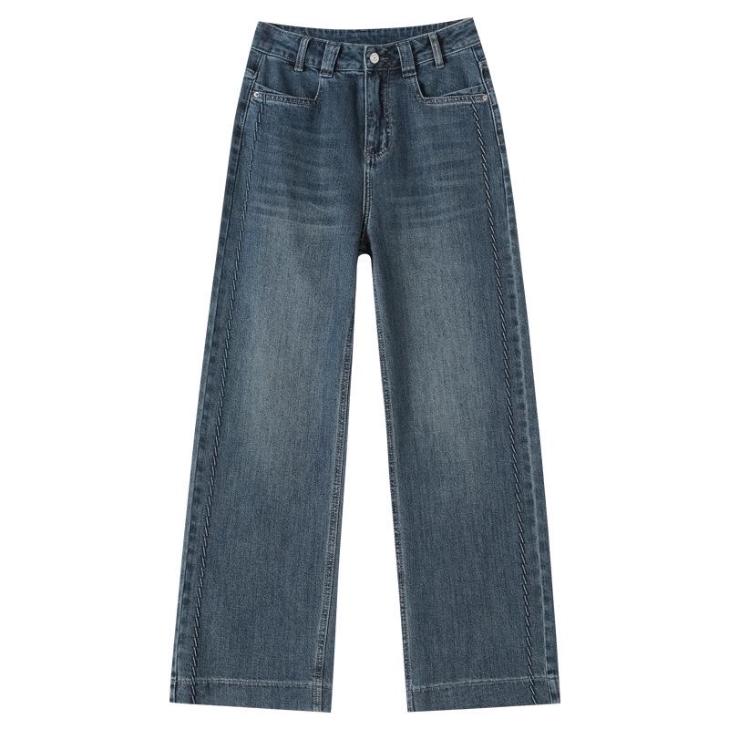 Women's Retro High-Waisted Blue Denim Pants - Slimming, Loose Fit, Narrow-Leg, Perfect for Spring and Autumn 2025