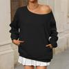 Women's Casual Fashion Solid Color Off-shoulder Long-sleeved Loose Sweatshirt With Pockets