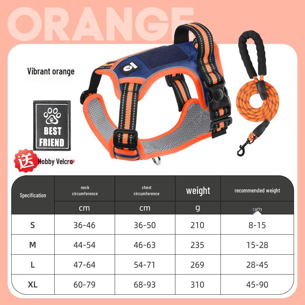 Large Dog Vest-Style Harness with Velcro & Shock-Resistant Leash