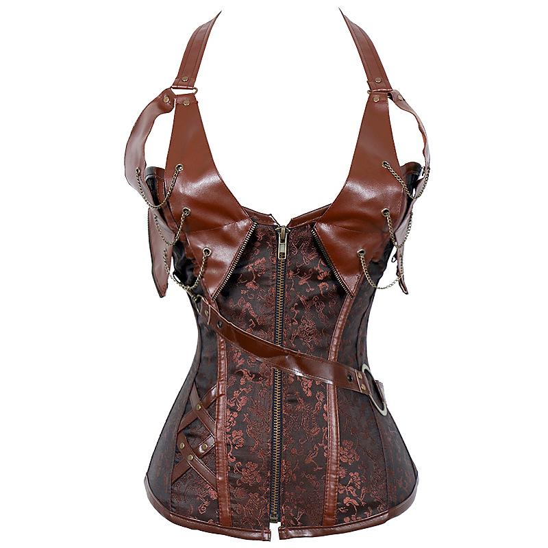 

Стимпанк Готический Топ-корсет халтер - Европейский стиль Утягивающий талию Формирователь фигуры S кофейный