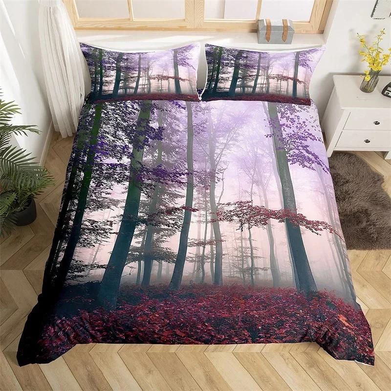 Dense Birch Trees with Leaves Duvet Cover Tree Lush Twin Queen King Bedding Set Jungle Nature Botanical Print Comforter Cover
