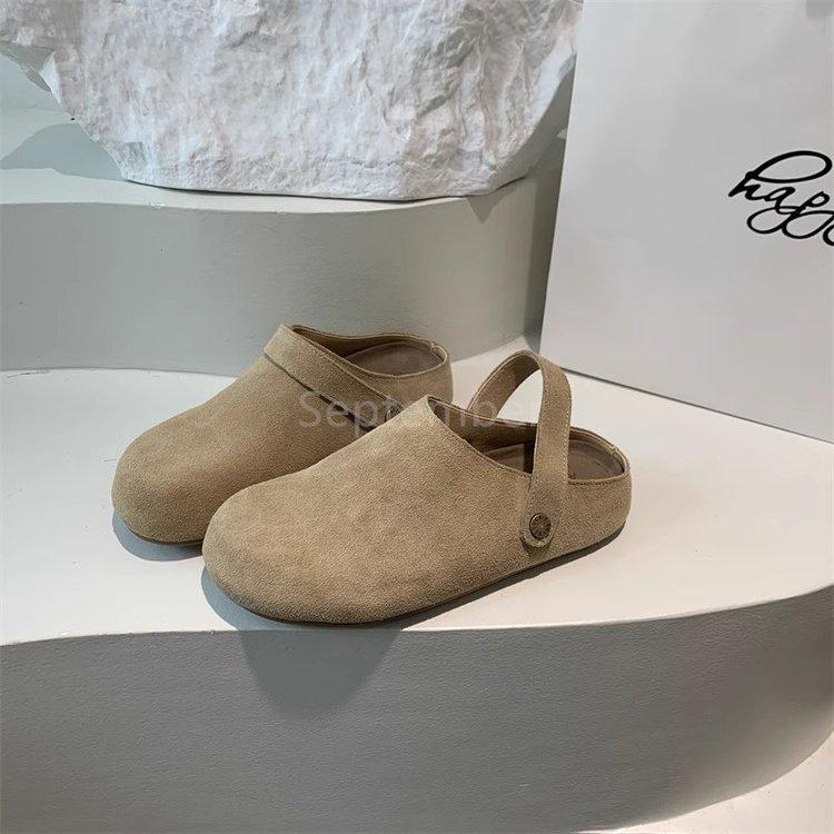 Soft leather version~ Two-wearing bag head and half slippers women's 2025 new niche round head to increase the height of lazy people to work Boken s