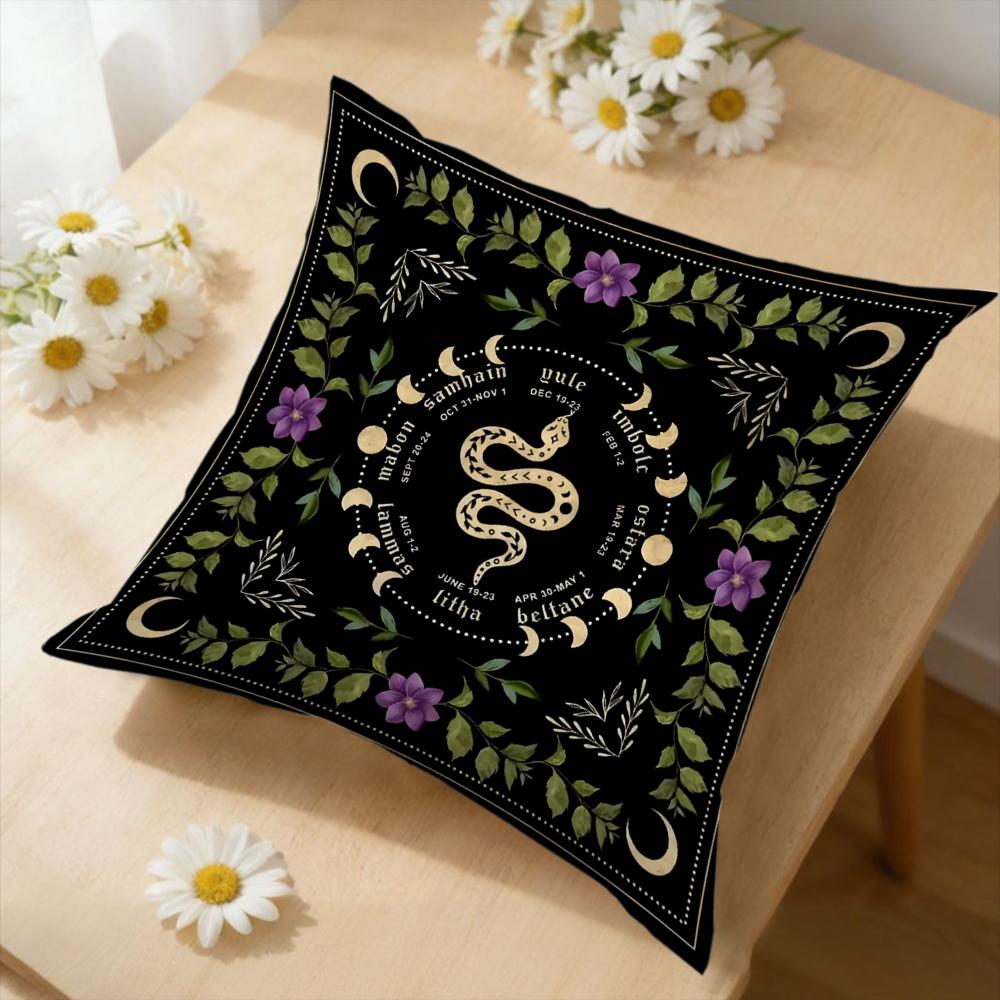 1Pc Bohemian Cushion Cover Black Snake Moon Floral Print Pillowcase For Sofa Bed Decorative Throw Pillow Case Home Decoration So