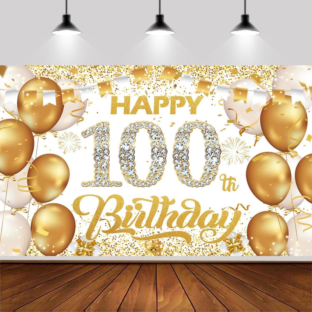 6x3.6ft Happy 80th Birthday Backdrop Banner,White And Gold Birthday Backdrop Sign, Happy Birthday Party Supplies Photo Background for Children Men