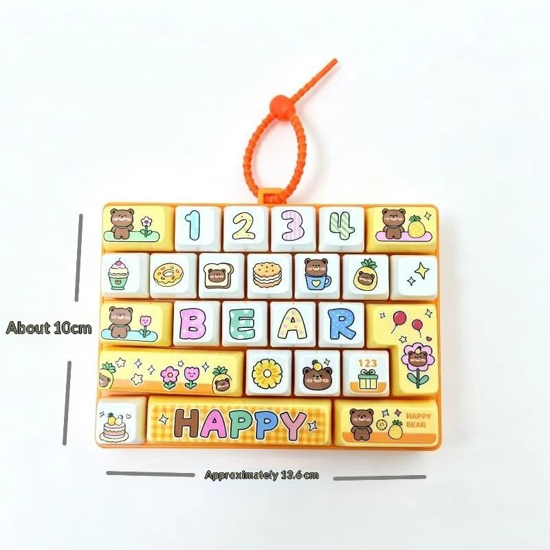 Mini Fidget Keyboard Keychain Cartoon 26 Fun Pattern Buttons Portable Lanyard Stress Relief Toy for Travel Bag Decoration