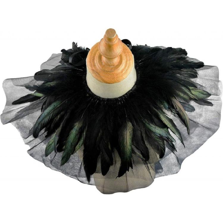 Women's Feather Double Layer Mesh Shrug Capes Shawl False Collar Witch Cosplay Costumes for Halloween Carnivals Party