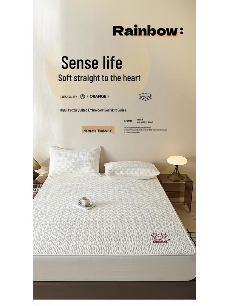 Luxury Antibacterial All-Cotton Fitted Sheet & Mattress Protector - Thickened, Non-Slip Design