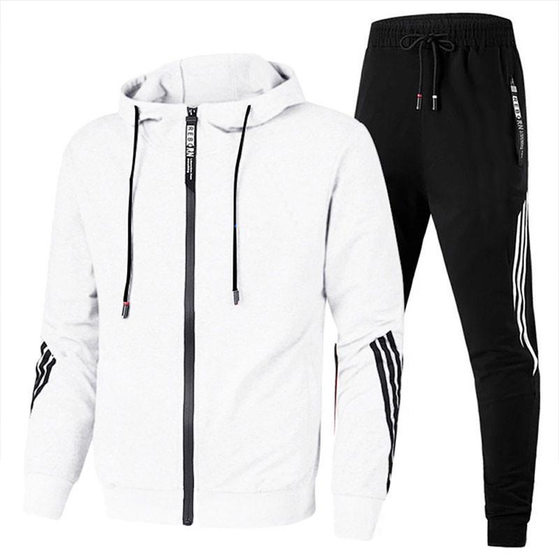 Men's 2024 Autumn/Winter Striped Zipper Hoodie Two-Piece Tracksuit