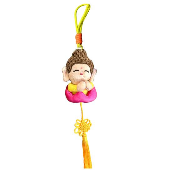 Cartoon Buddha Pendant Keyring with Lanyard Plush Doll Toy Soft Velvet Hanging Ornament Bag Decoration
