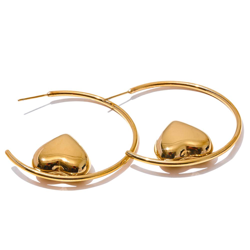 

Yhpup Stylish Stainless Steel Round Circle Heart Huggie Earrings Waterproof Gold Silver Color Statement Daily Jewelry Bijoux