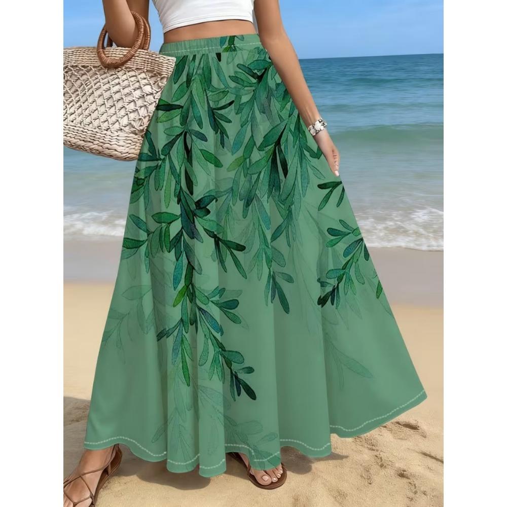 2026 Spring/Summer Women's Half Length Skirt Printed Elegant Elastic Waist, Different Country Fake Wind Beach Skirt Women's Wear