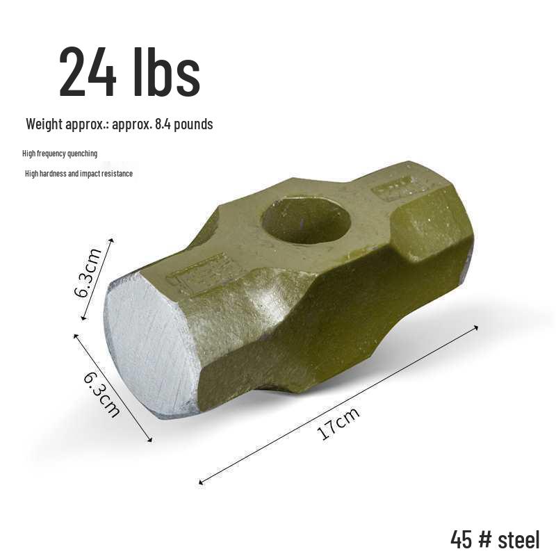Ciężki duży młot kowalski: Ośmiokątny młotek kamieniarski ze stali przeciwwybuchowej do rozłupywania kamienia i ścian z uchwytem.