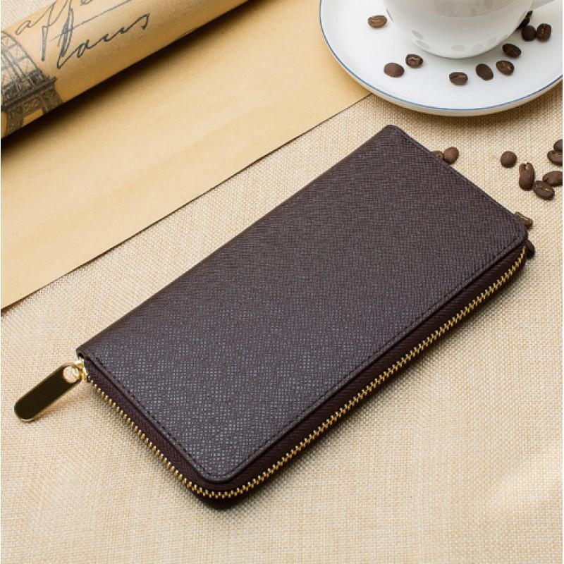 Длинный мужской кошелек с узором «крест» Модный на молнии 60017 20x10x2cm коричневый