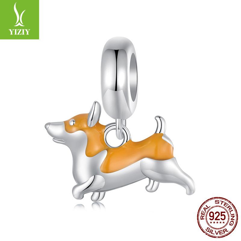 S925 Sterling Silver Cute Pet Puppy Corgi Pendant Diy Necklace Bracelet Beaded Fashion Loose Bead Accessories