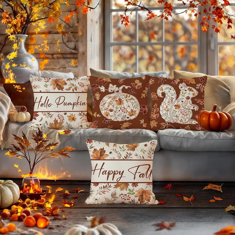 Pillow Cover Autumn Maple Leaf Polyester Print Home Living Room Decoration Pillow Cover Bedroom Cushion Cover