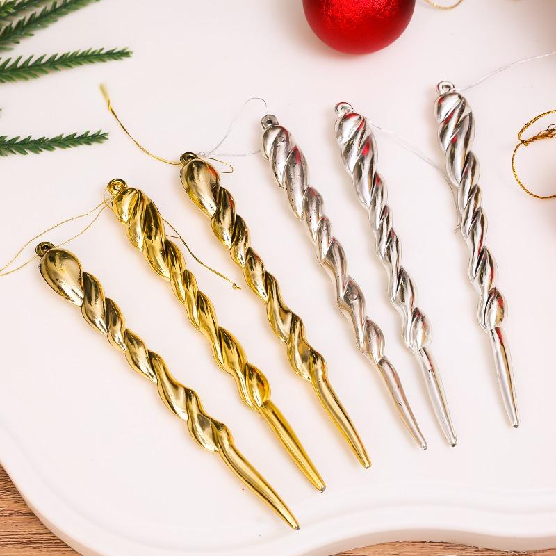 12/24pcs Simulation Ice Icicles Christmas Tree Pendant Gold Decoration Plastic Hanging Icicle DIY Home New Year Party Decoration