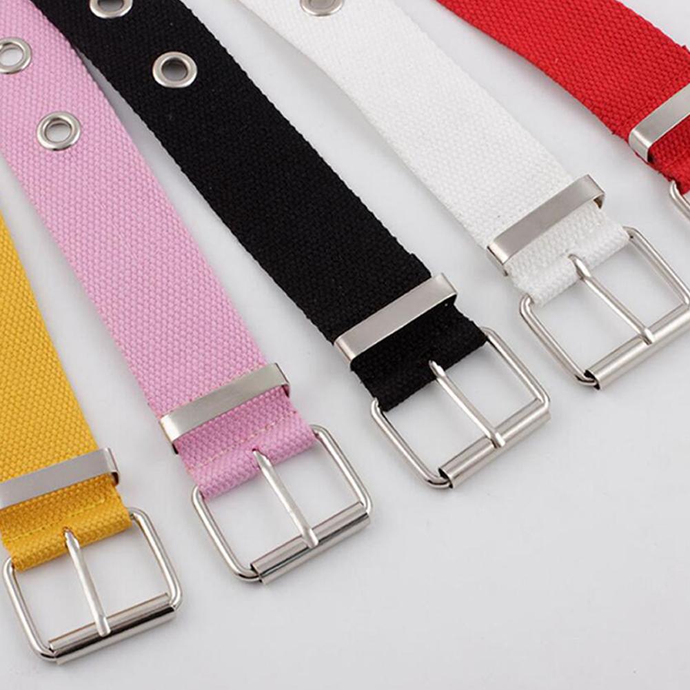 Men Women Fashion All Match Pin Buckle Hollow Out Holes Canvas Waist Belt