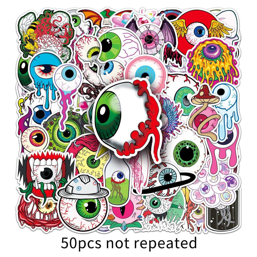 50 Eyeball Halloween Horror Cartoon Graffiti Waterproof Stickers for Notebooks and Luggage