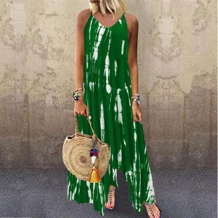 Tie Dye Long Skirt with Slit Pocket Dress Irregular Hem Printed Design