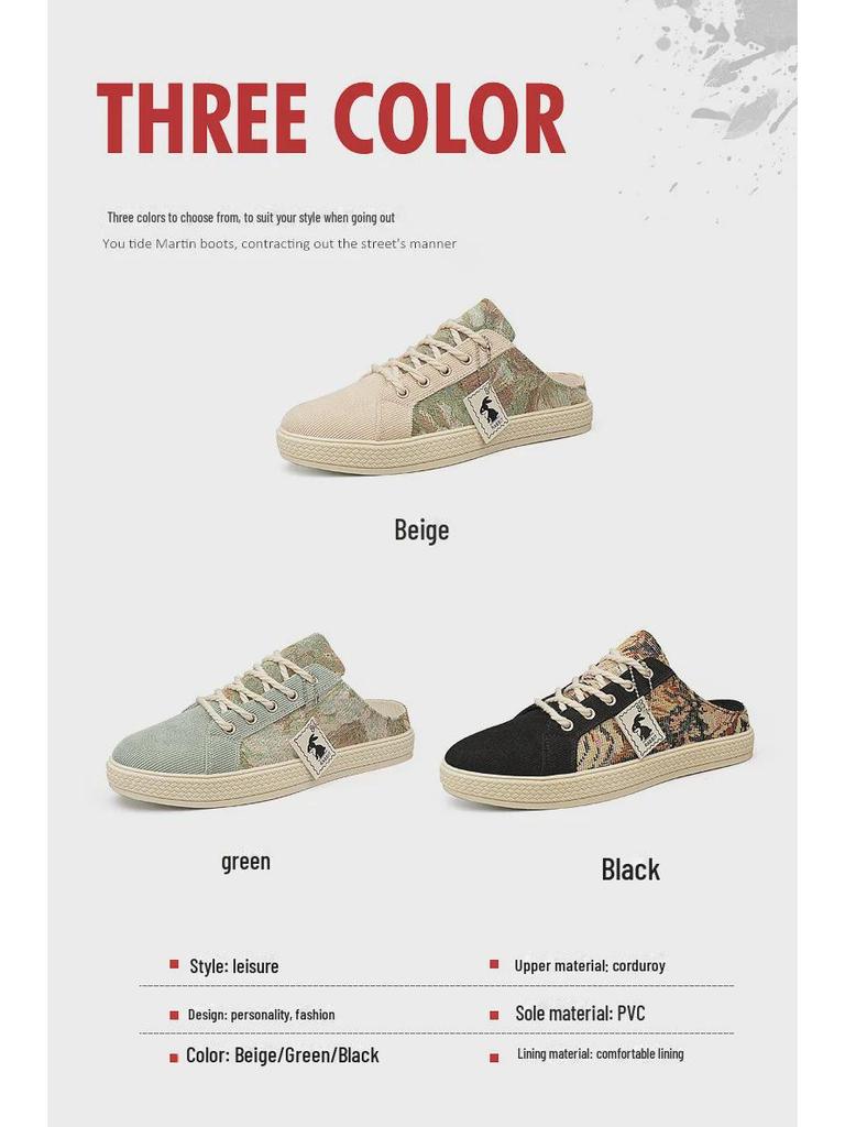 Herren Sommer Slip-On Canvas Sandalen - Trendige Geschlossene Zehen, Fersenfreie Weiße Halbschuhe