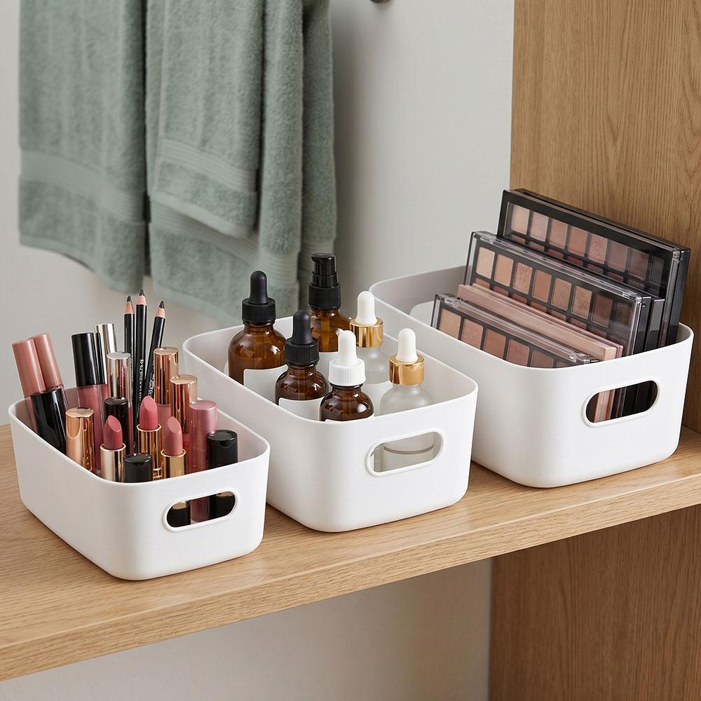 White Plastic Storage Box Organizer Multi-purpose Desktop Storage Bin For Home Bathroom Office Portable Plastic Organizer