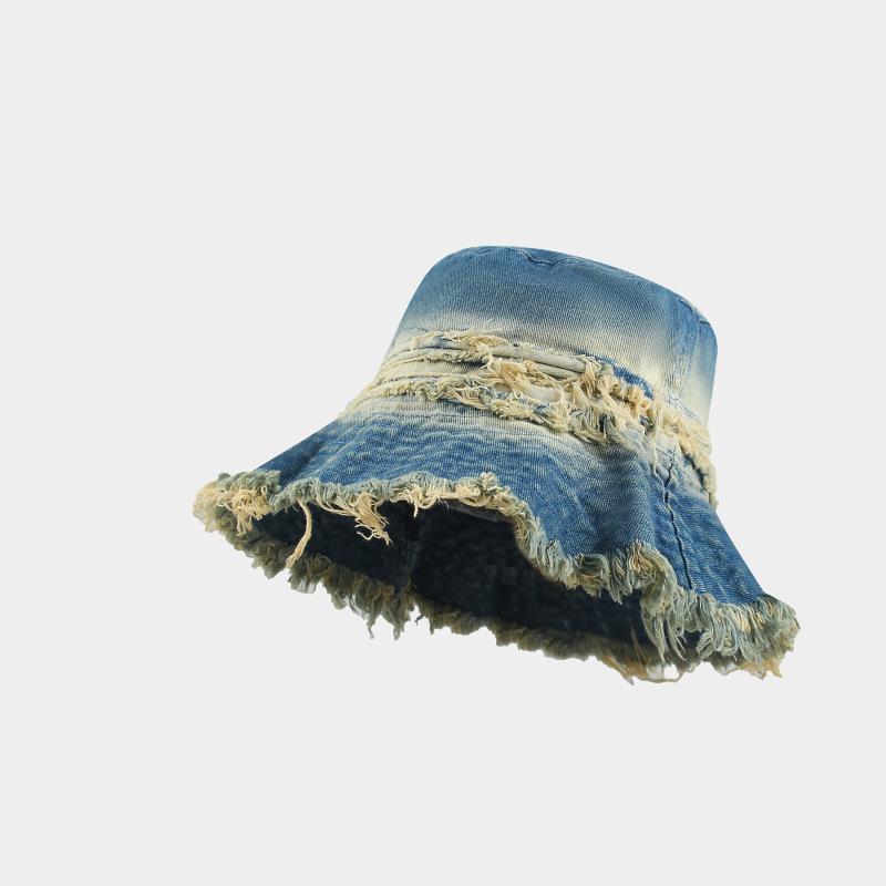 Cappello Secchiello Patchwork in Denim Vintage Traspirante Cappello da Sole con Orlo Usurato per Uomo/Donna (Spiaggia, Pesca, All'aperto) Nuovo Retrò 2025