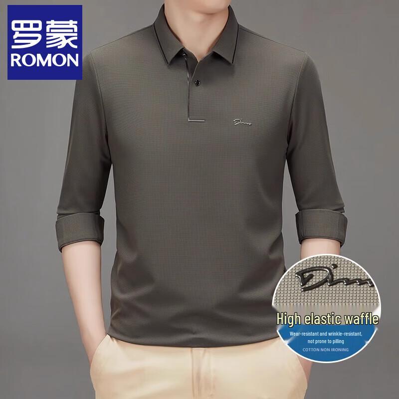 Romon Men's Business Casual Long-Sleeve Polo Shirt