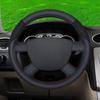 GNUPME DIY Customized Name Hand-Stitched Black Genuine Leather Car Steering Wheel Cover for Ford Focus Kuga Mondeo Edge