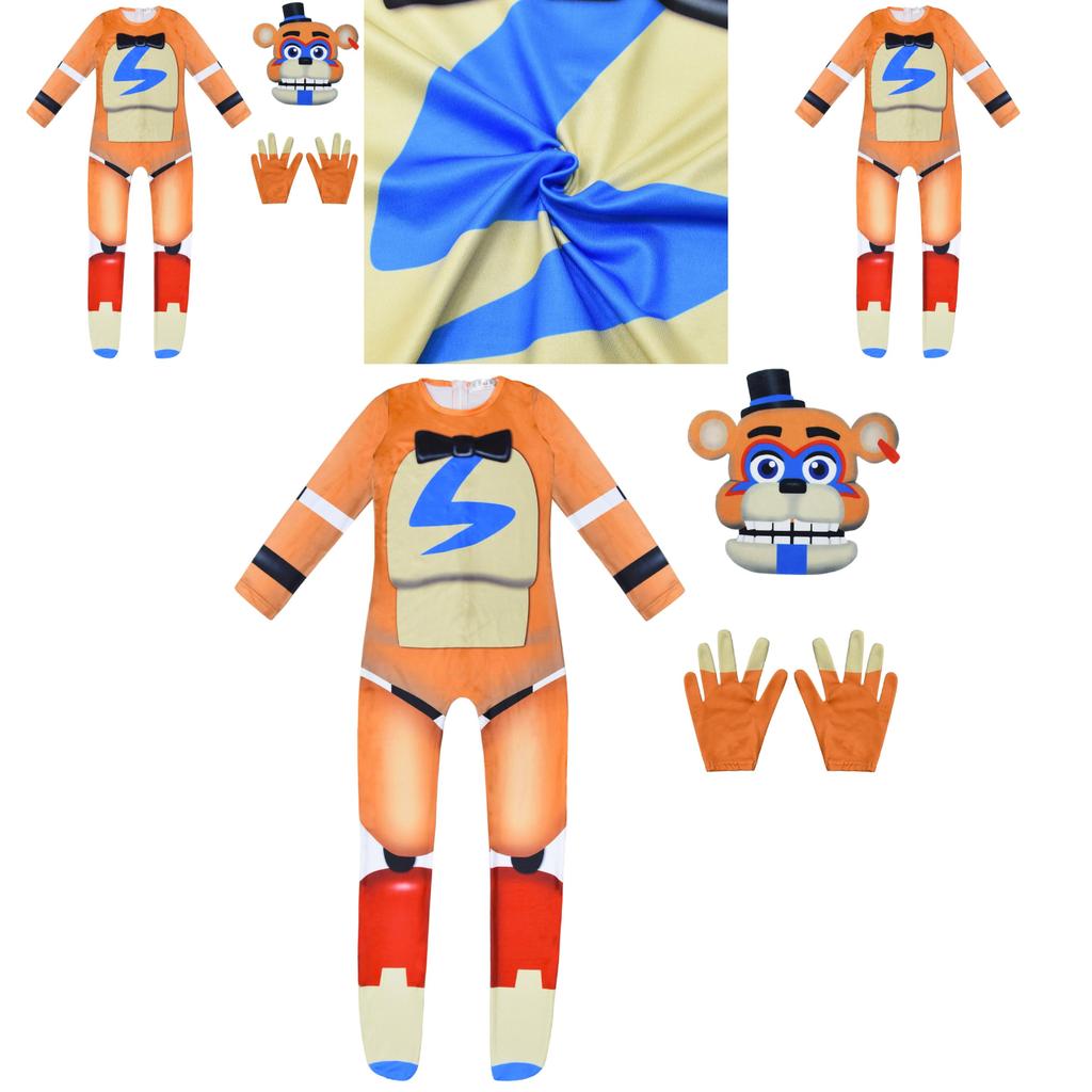 Fantasia Cosplay Sundrop Fnaf Urso de Pelúcia Macacão Macacão Máscara Luva Halloween Perfeito Para Festas E Cosplay!