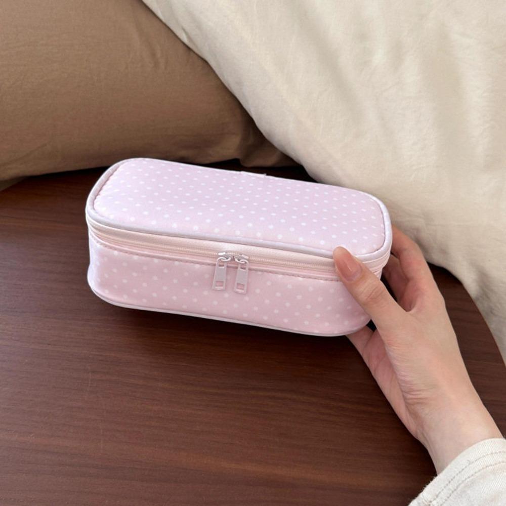 Large Capacity Pen Bag Pink Polka Dot Makeup Bag Portable Pencil Pouch Students розовый