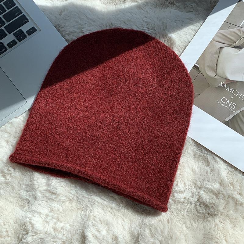 Grey Crimped Knitted Wool Hat Women's Autumn and Winter Face Small Pile Hat Big Head Circumference Ear Protection Warm Pullover Couple Hat