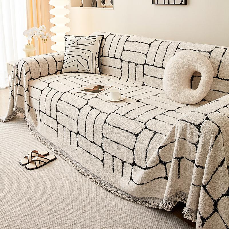 Geometric Velvet Sofa Slipcover Winter No Static Sofa Cover Universal Cover Living Room Sofa Dustproof Sofa Slipcover