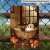 2D Flat Cute Ghost Reading Book In Bathtub Autumn Pumpkin Candle Metal Sign‑8.0x12.0inch Aluminum Wall Art, Vintage Fall Halloween Bathroom Decor