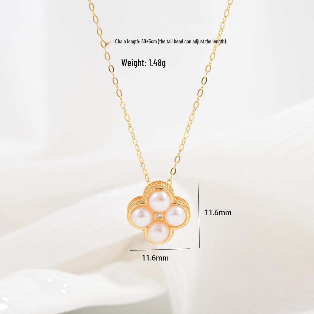 S925 Sterling Silver Four-Leaf Clover Pearl Retro Necklace, Light Luxury Clavicle Chain, Simple Niche Design X153