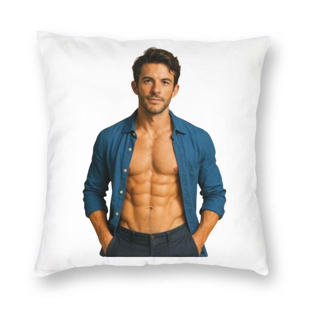 Jonathan Bailey Shirtless Square Pillowcase Polyester Linen Velvet Printed Zip Decorative Car Cushion Cover Peach skin 18*18(CM)-1Pcs