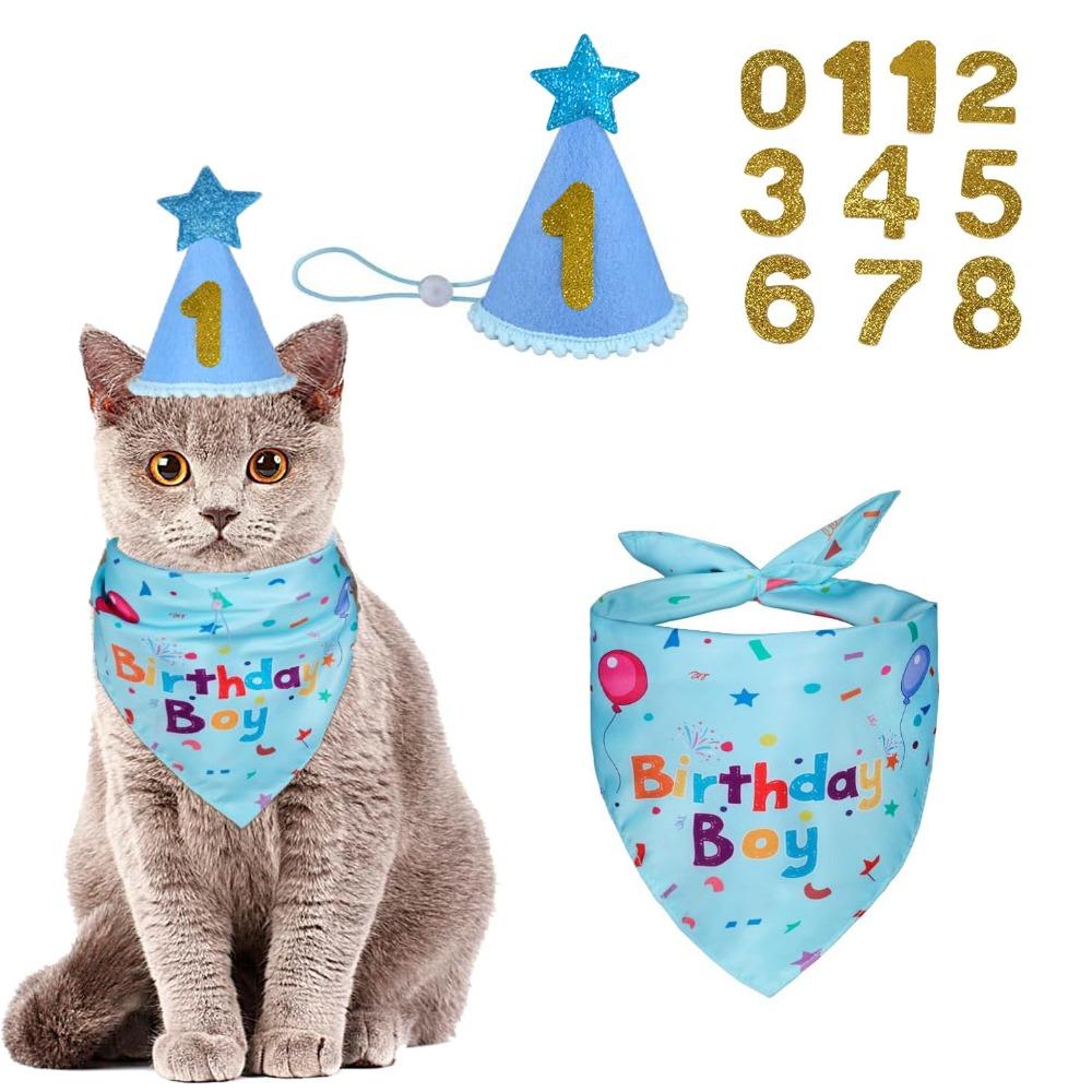 Adjustable Pet Birthday Caps Cute Dog Birthday Bib Cat Triangle Scarf  Puppy Costume