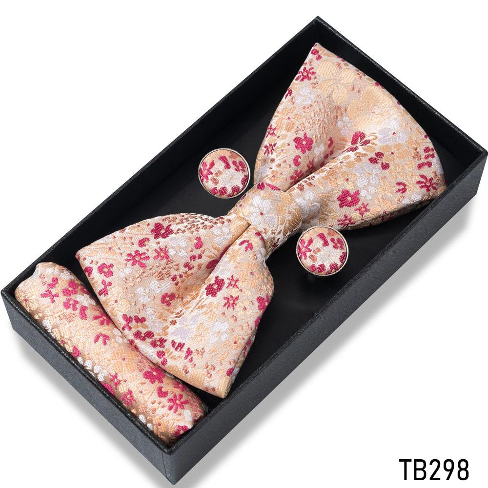 Classic Bowtie Bow Ties for Mens Butterfly Bowknot Pocket Square Cufflinks Suit Set Bussiness Accessories