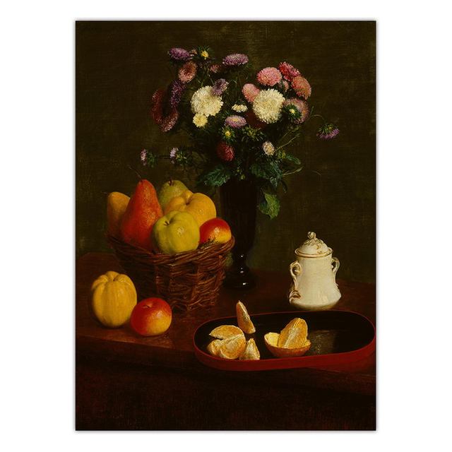 Pictură în ulei pe pânză Floare Vinatge Artă de perete Decor pentru casă Print Pânză Imagini de perete Poster Fantin-Latour Flori Francez Fără ramă