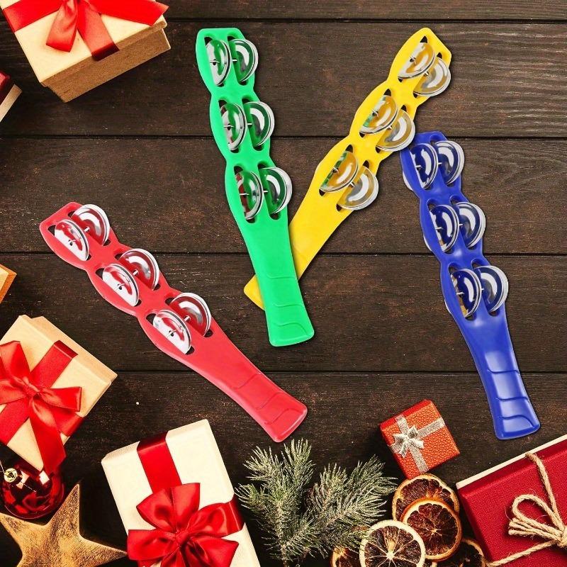 4pcs Plastic Jingle Bells Stick Tambourine Colorful PVC Musical Instrument Metallic Bells for KTV Latin Parties Home Music Play