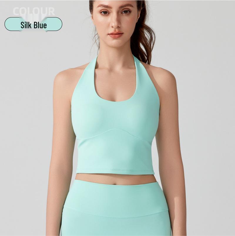 

Европейский и американский трансграничный спортивный комплект для йоги с халтером: Интегрированная чашка, красивая спина, бюстгальтер и жилет с высокой степенью поддержки для женщин M