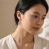 Chinese Style Blue and White Porcelain Earrings Dripping Oil Gold Enamel Hoop Earrings  Women