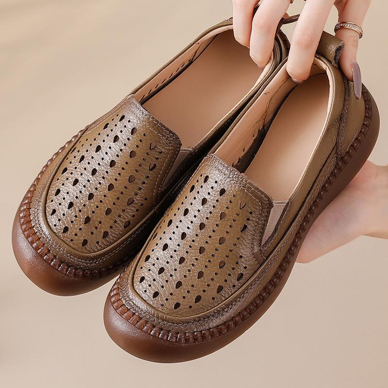 Fashion GKTINOO Women's Flats Handmade Shoes 2025 Spring Autumn Genuine Leather Ladies Shoe Flat Shoes Women Hollow Retro Shoe