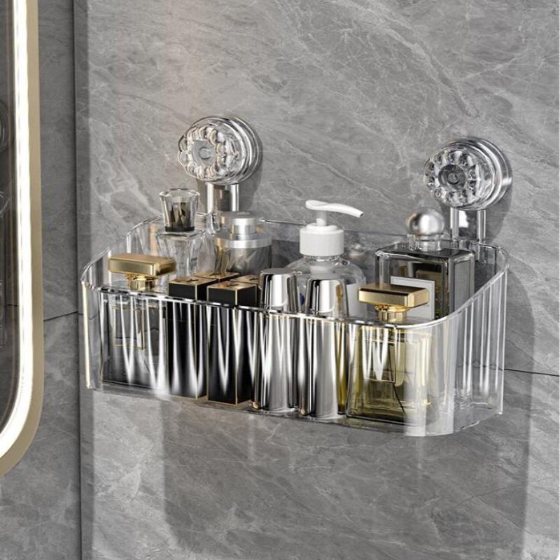 Raft de depozitare cu ventuză Fără găurire Transparent Auriu Baie Scurgere Raft Organizator Montat pe perete