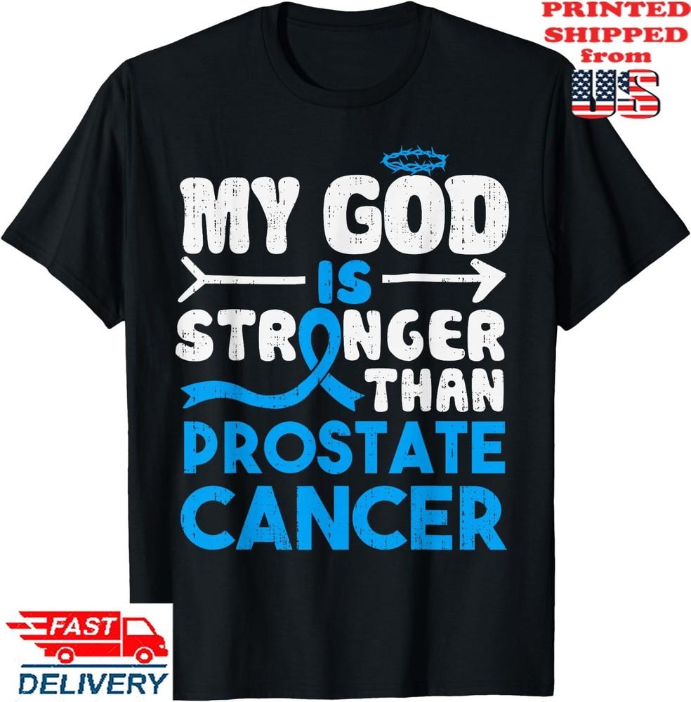 Футболка унисекс с синей лентой awareness рака простаты  God Stronger  L